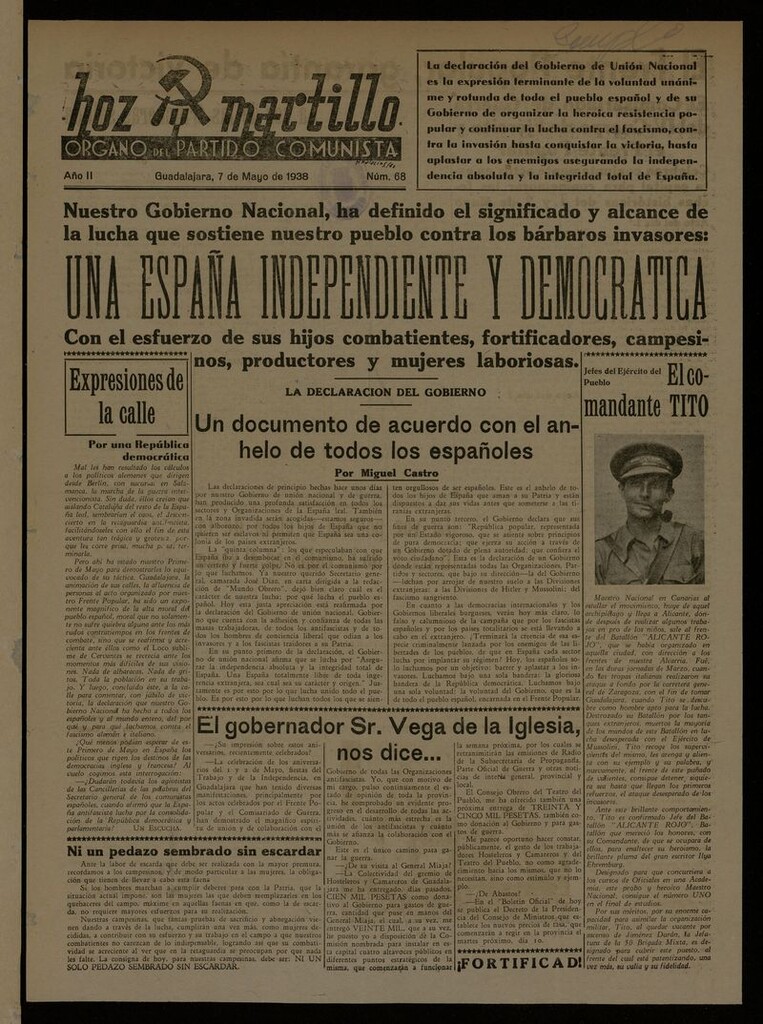 Miniatura de Hoz y Martillo (Guadalajara, 1937-1938) del 7 de mayo de 1938