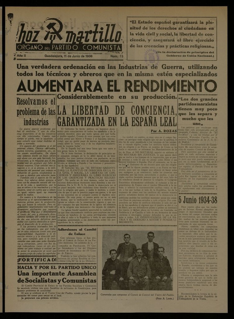 Miniatura de Hoz y Martillo (Guadalajara, 1937-1938) del 11 de junio de 1938