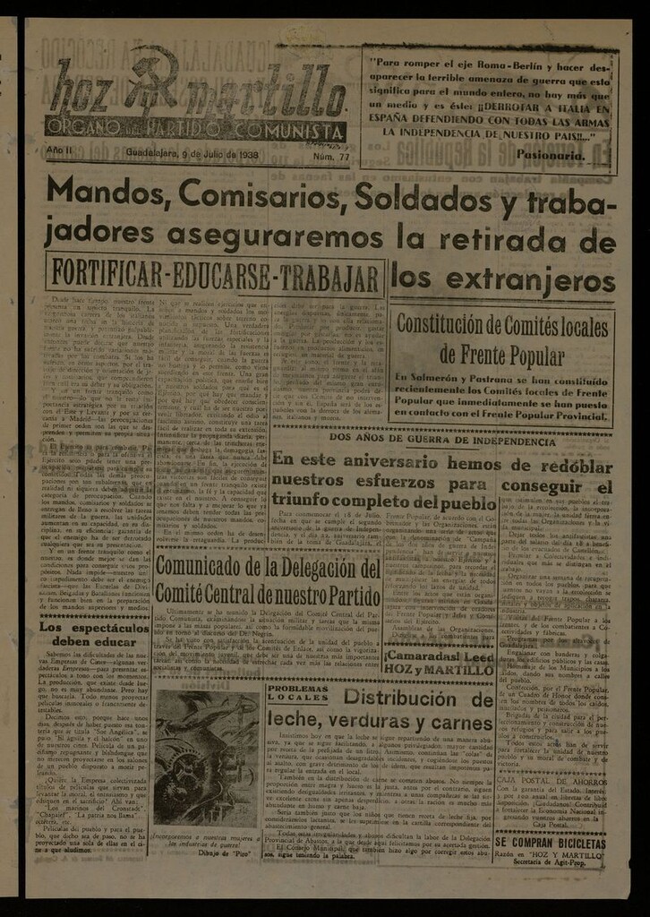 Miniatura de Hoz y Martillo (Guadalajara, 1937-1938) del 9 de julio de 1938