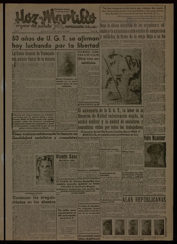Miniatura de Hoz y Martillo (Guadalajara, 1937-1938) del 20 de agosto de 1938