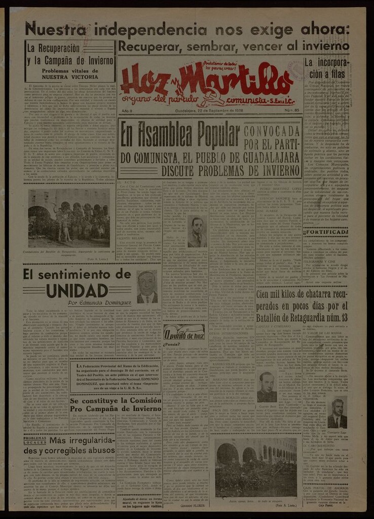 Miniatura de Hoz y Martillo (Guadalajara, 1937-1938) del 22 de septiembre de 1938