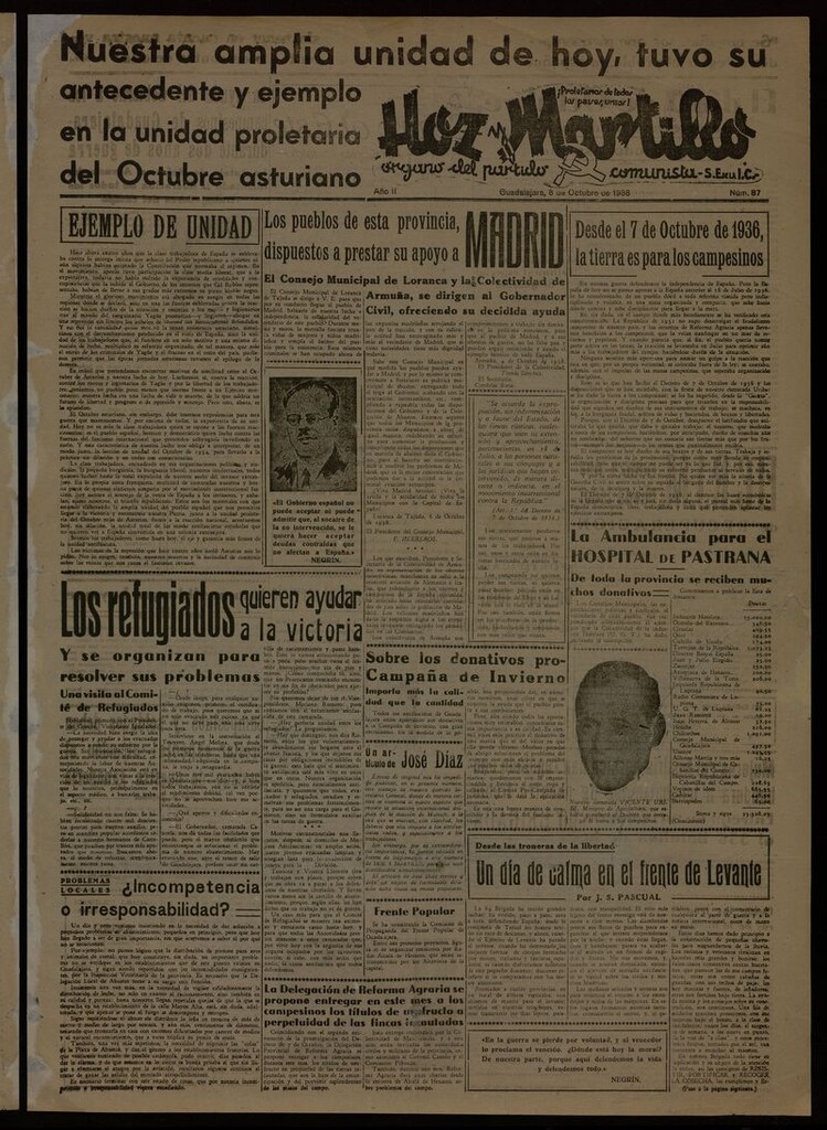 Miniatura de Hoz y Martillo (Guadalajara, 1937-1938) del 8 de octubre de 1938