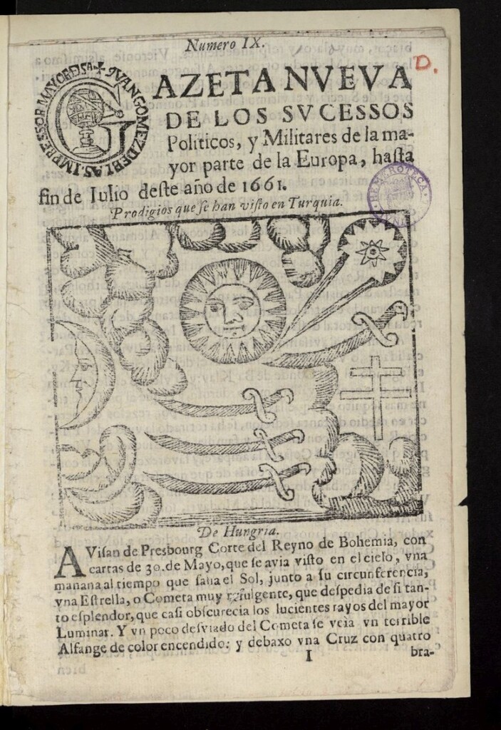 Miniatura de Gazeta nueva de los sucessos políticos y militares de la mayor parte de la europa, hasta fin de julio de este año de 1661, nº 9