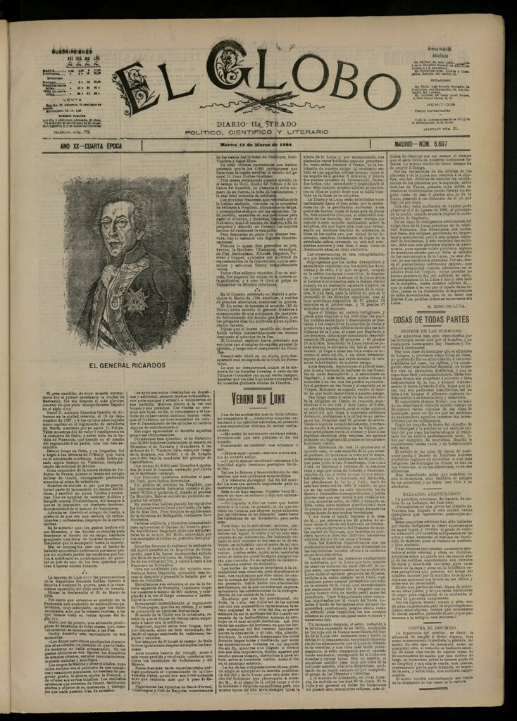 Miniatura de El Globo : diario ilustrado del 13 de marzo de 1894, nº 6697