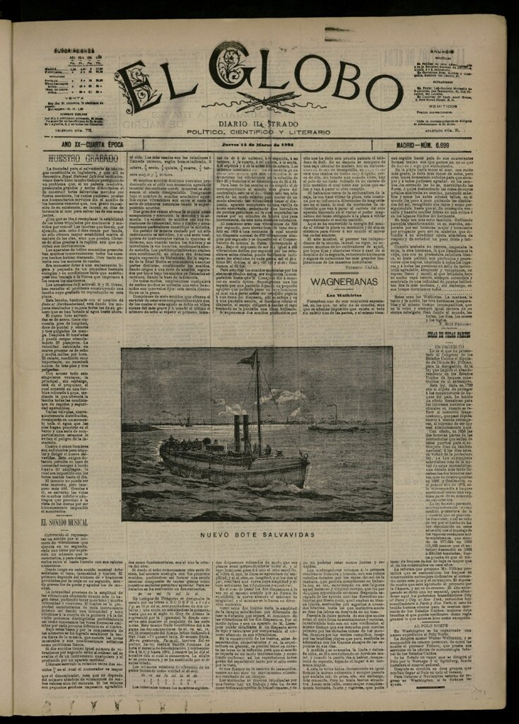 Miniatura de El Globo : diario ilustrado del 15 de marzo de 1894, nº 6699