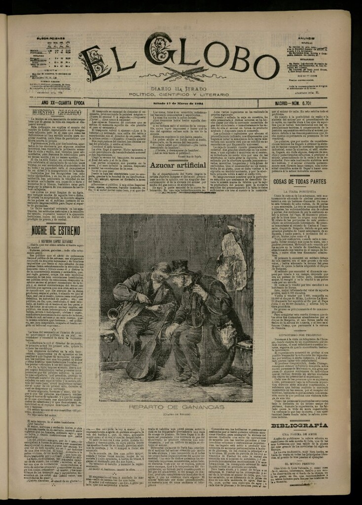 Miniatura de El Globo : diario ilustrado del 17 de marzo de 1894, nº 6701