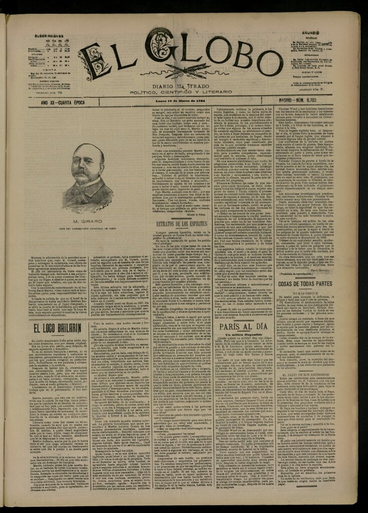Miniatura de El Globo : diario ilustrado del 19 de marzo de 1894, nº 6703