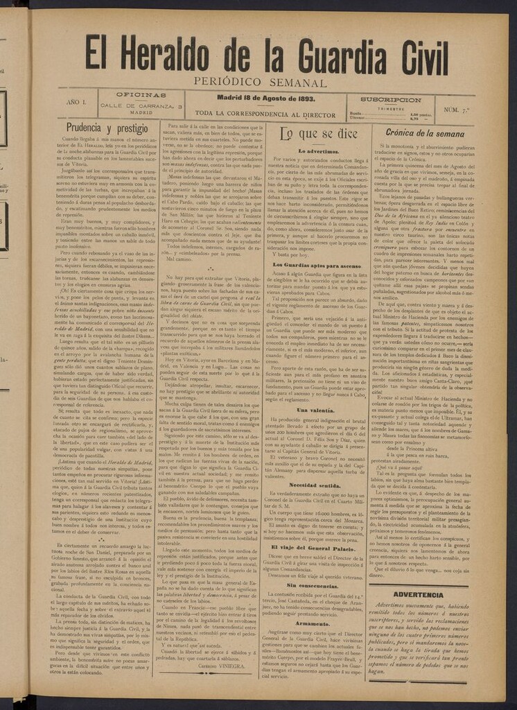 Miniatura de Heraldo de la Guardia Civil del 18 de agosto de 1893