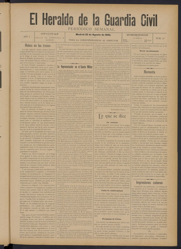 Miniatura de Heraldo de la Guardia Civil del 25 de agosto de 1893