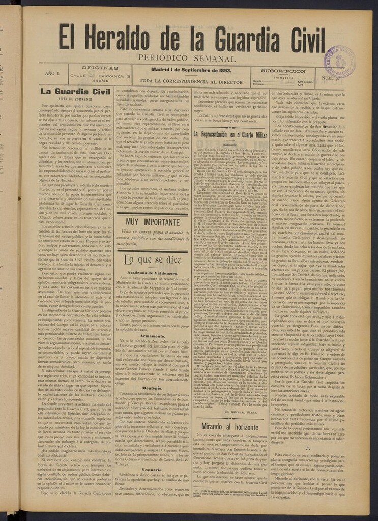 Miniatura de Heraldo de la Guardia Civil del 1 de septiembre de 1893
