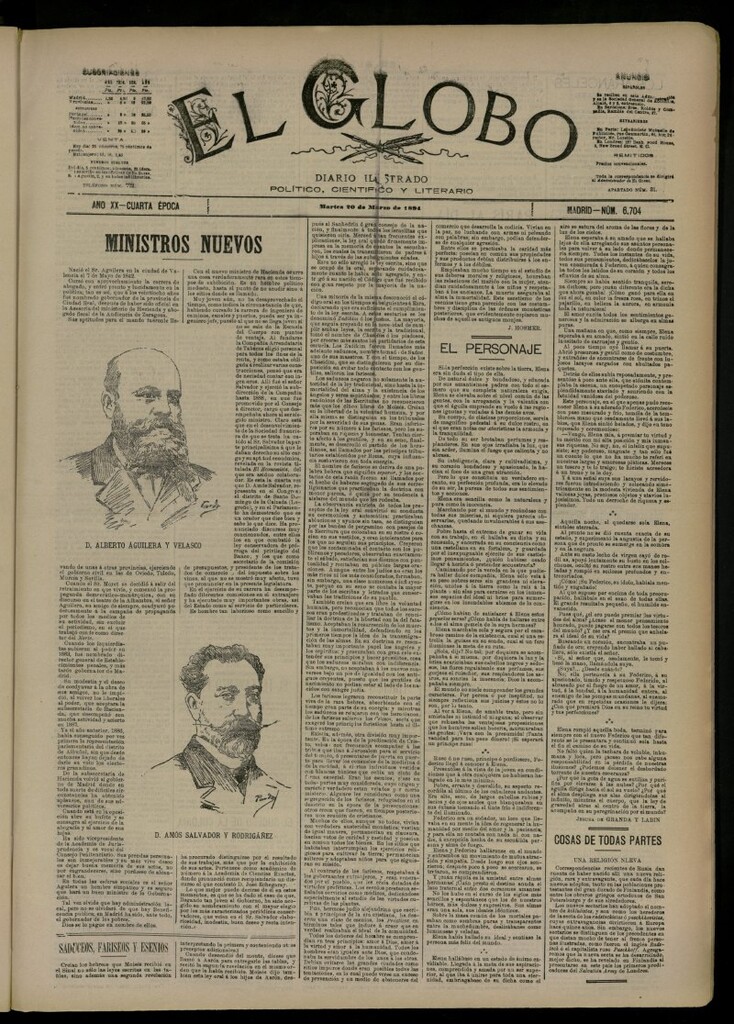 Miniatura de El Globo : diario ilustrado del 20 de marzo de 1894, nº 6704