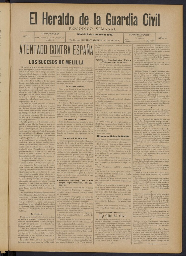 Miniatura de Heraldo de la Guardia Civil del 8 de octubre de 1893