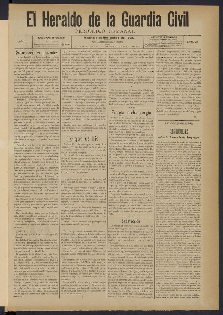 Miniatura de Heraldo de la Guardia Civil del 9 de noviembre de 1893