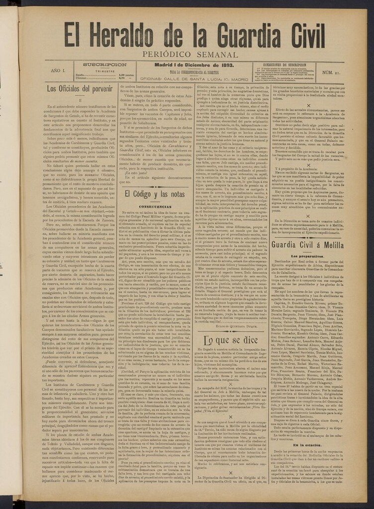 Miniatura de Heraldo de la Guardia Civil del 1 de diciembre de 1893