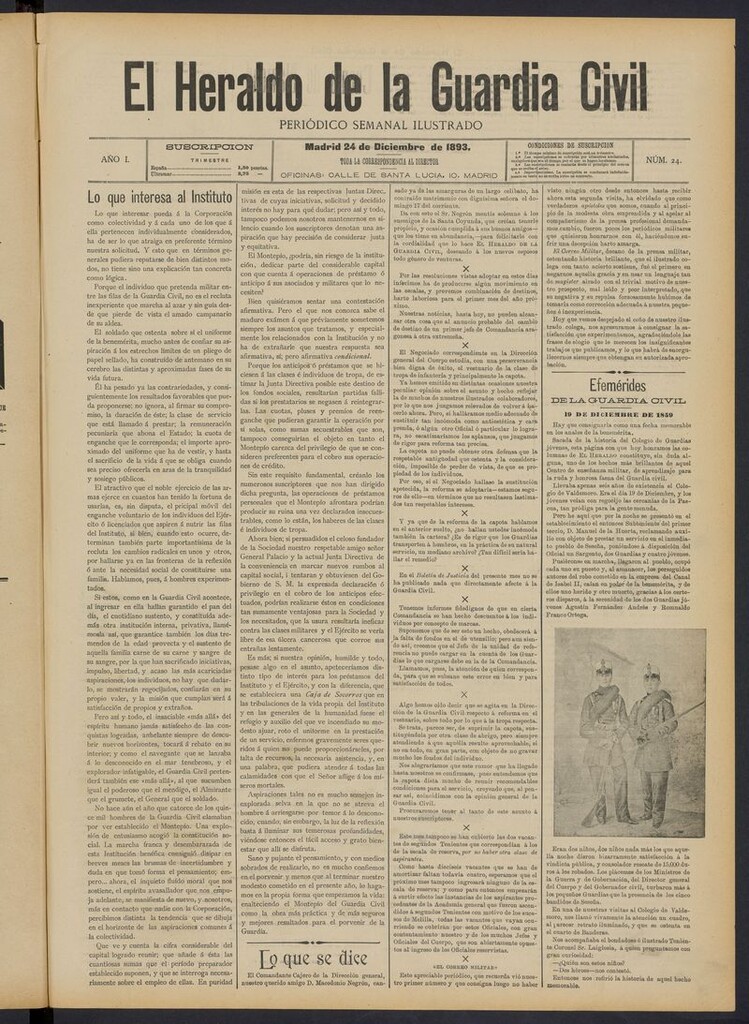Miniatura de Heraldo de la Guardia Civil del 24 de diciembre de 1893