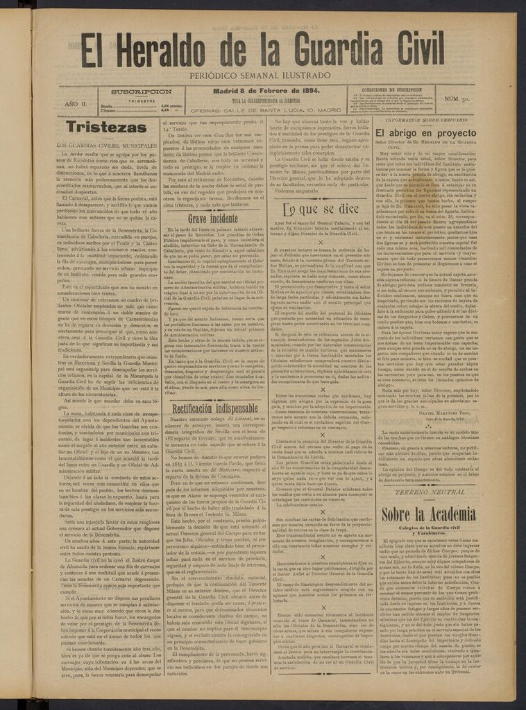 Miniatura de Heraldo de la Guardia Civil del 8 de febrero de 1894