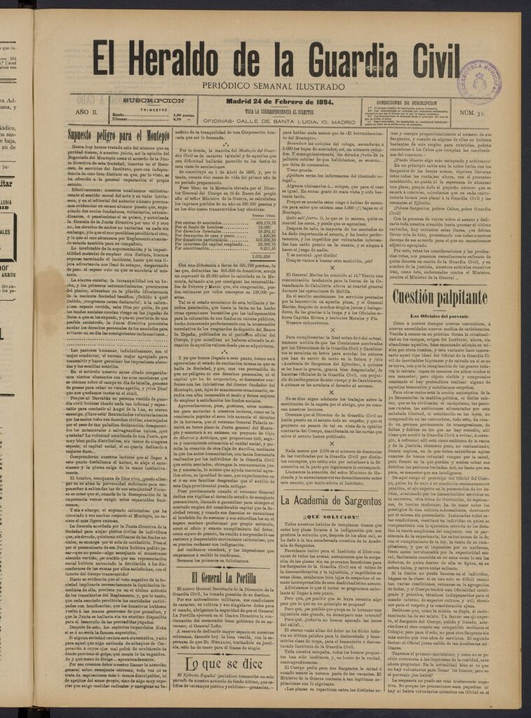 Miniatura de Heraldo de la Guardia Civil del 24 de febrero de 1894