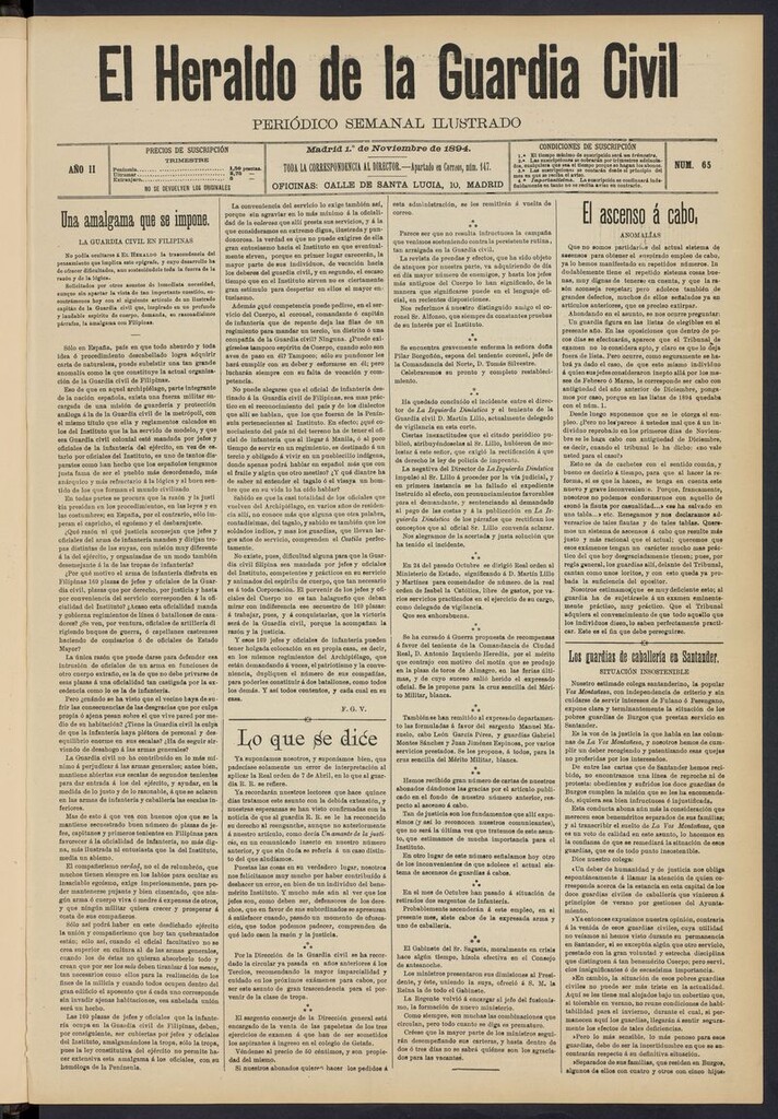 Miniatura de Heraldo de la Guardia Civil del 1 de noviembre de 1894