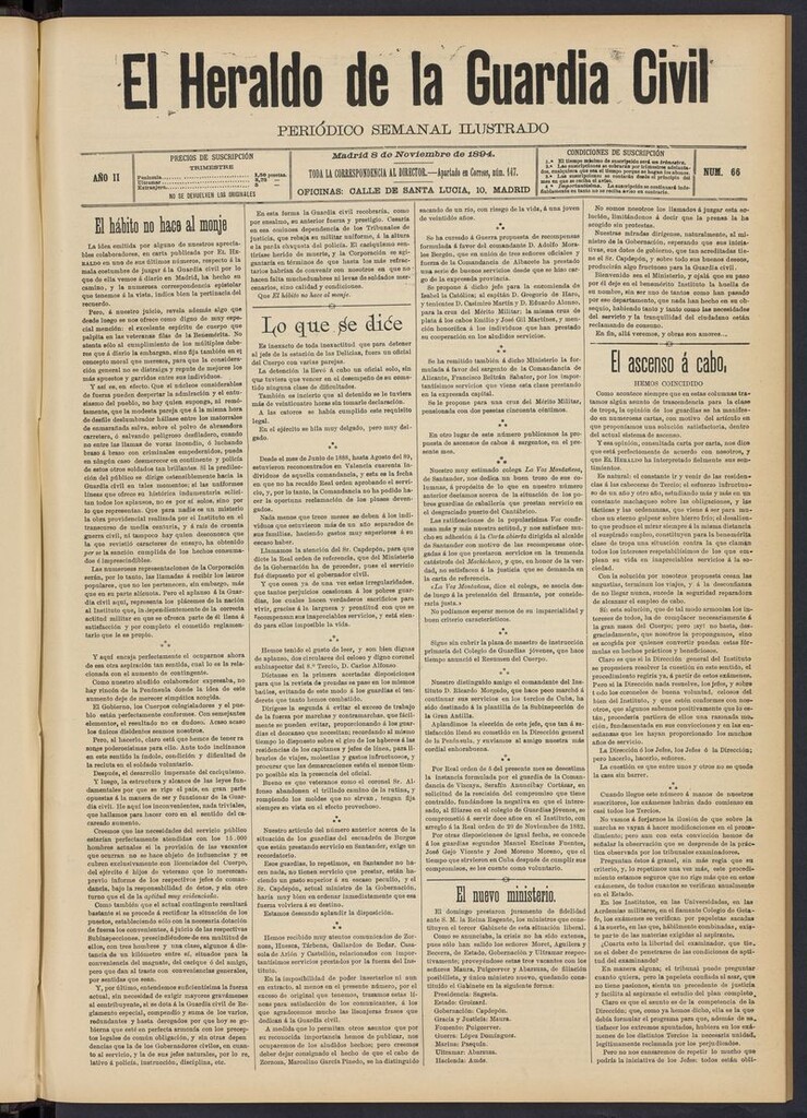 Miniatura de Heraldo de la Guardia Civil del 8 de noviembre de 1894