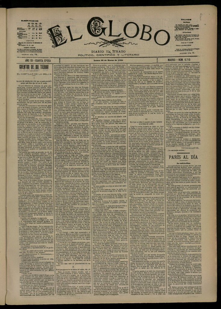 Miniatura de El Globo : diario ilustrado del 26 de marzo de 1894, nº 6710