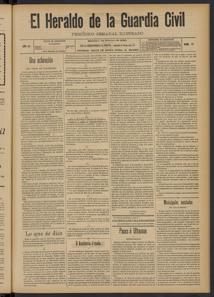 Miniatura de Heraldo de la Guardia Civil del 1 de febrero de 1895