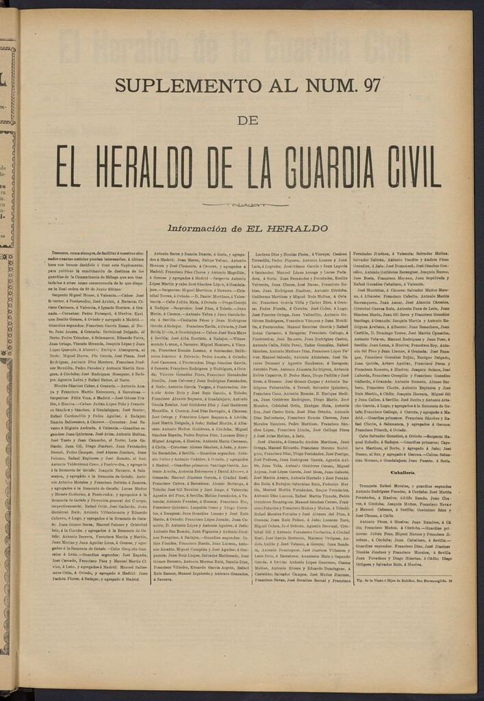 Miniatura de Heraldo de la Guardia Civil del 1 de julio de 1895, suplemento al nº 97
