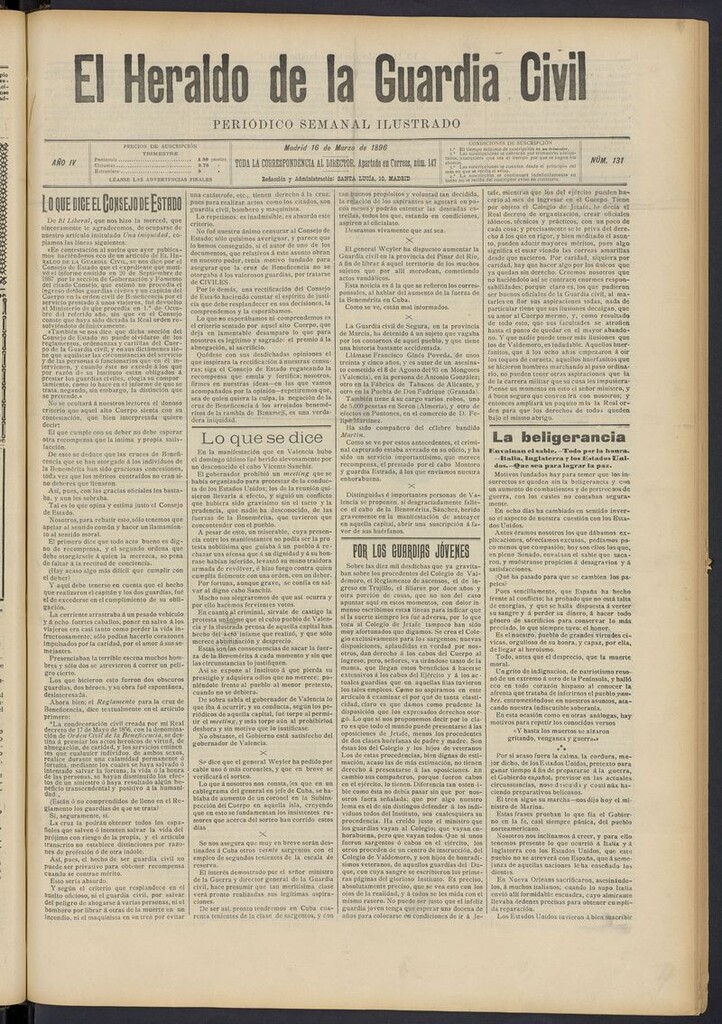 Miniatura de Heraldo de la Guardia Civil del 16 de marzo de 1896