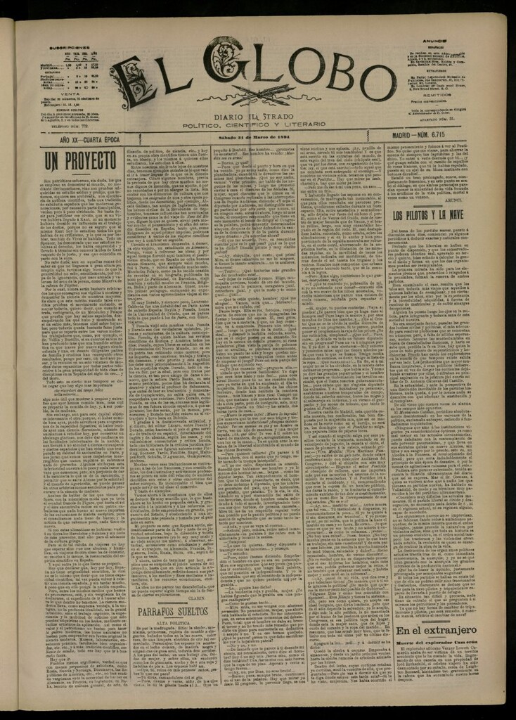 Miniatura de El Globo : diario ilustrado del 31 de marzo de 1894, nº 6715