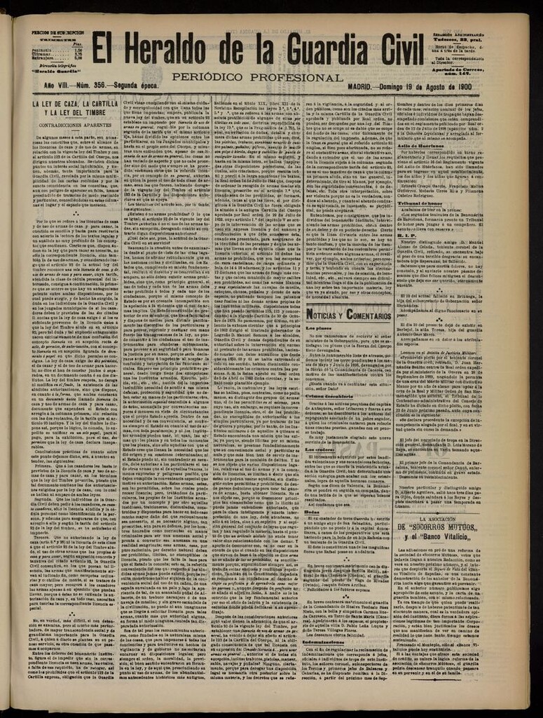 Miniatura de Heraldo de la Guardia Civil del 19 de agosto de 1900