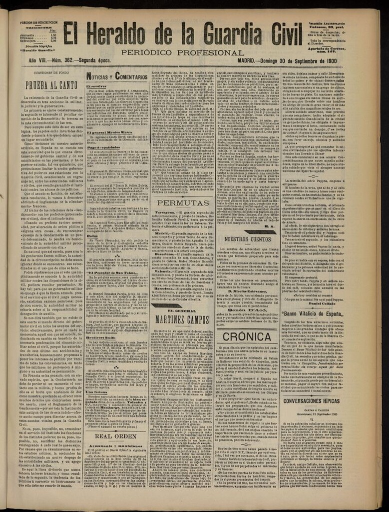 Miniatura de Heraldo de la Guardia Civil del 30 de septiembre de 1900