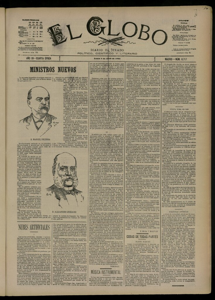 Miniatura de El Globo : diario ilustrado del 2 de abril de 1894, nº 6717