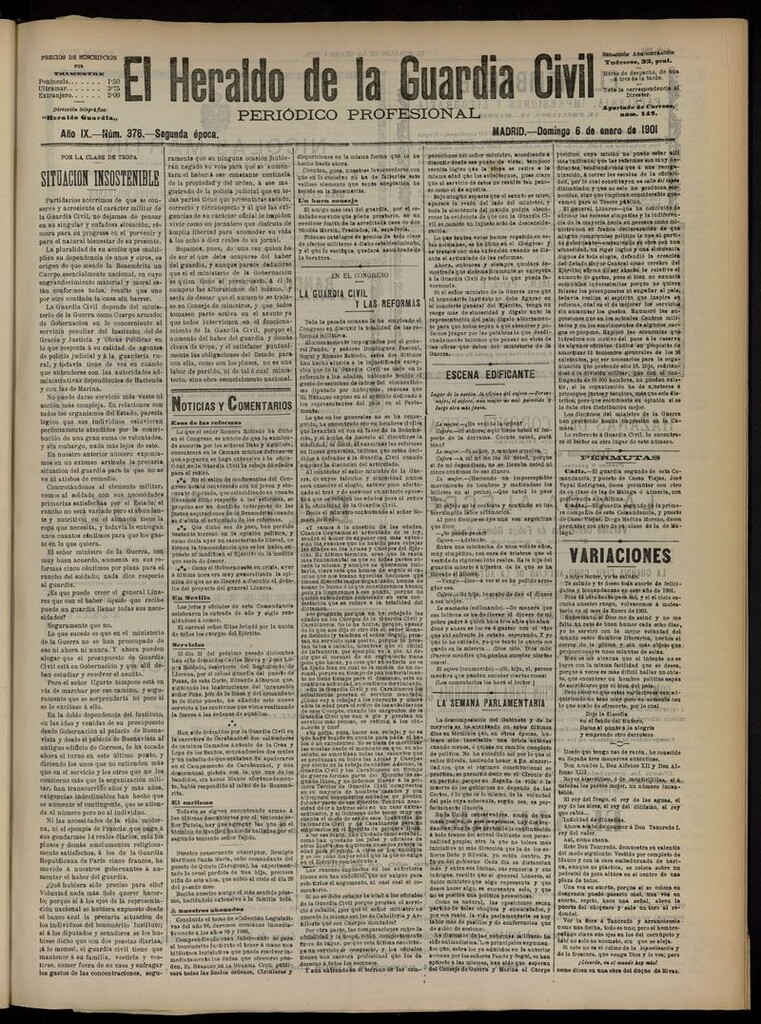 Miniatura de Heraldo de la Guardia Civil del 6 de enero de 1901