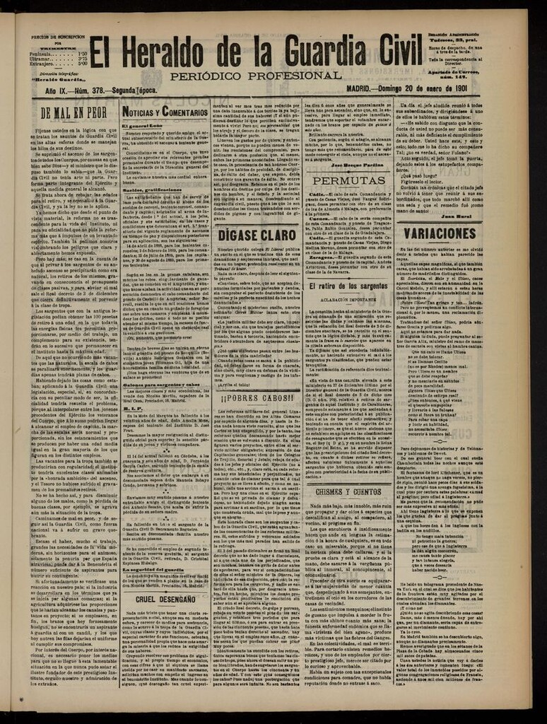 Miniatura de Heraldo de la Guardia Civil del 20 de enero de 1901