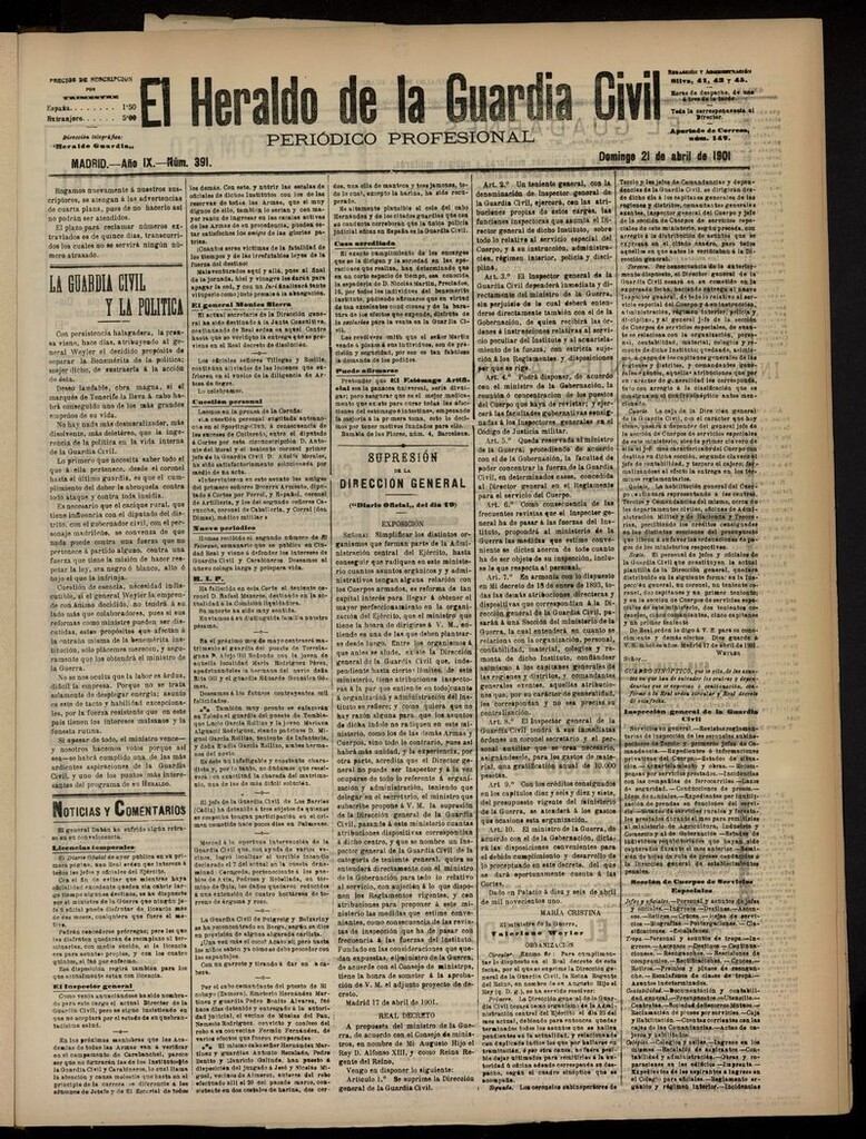 Miniatura de Heraldo de la Guardia Civil del 21 de abril de 1901
