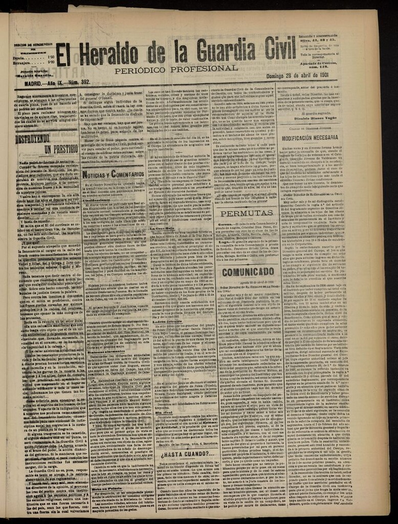 Miniatura de Heraldo de la Guardia Civil del 28 de abril de 1901