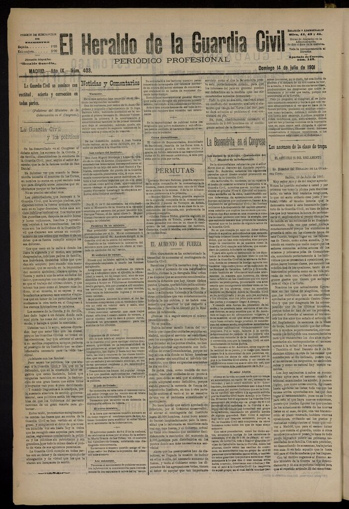 Miniatura de Heraldo de la Guardia Civil del 14 de julio de 1901