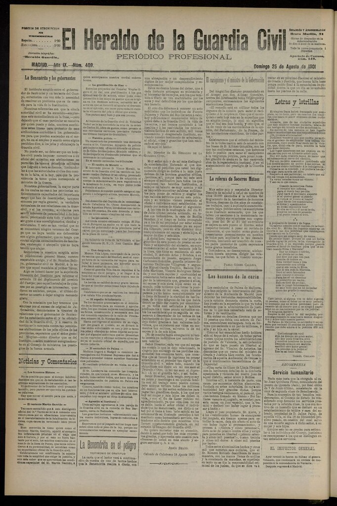 Miniatura de Heraldo de la Guardia Civil del 25 de agosto de 1901