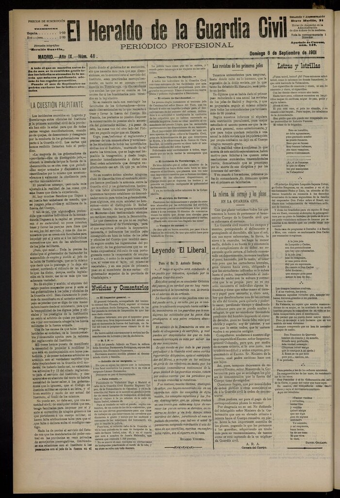 Miniatura de Heraldo de la Guardia Civil del 8 de septiembre de1901