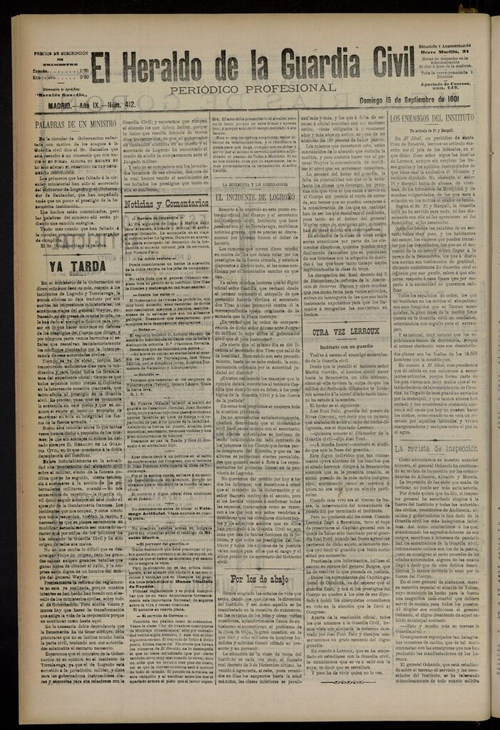 Miniatura de Heraldo de la Guardia Civil del 15 de septiembre de 1901