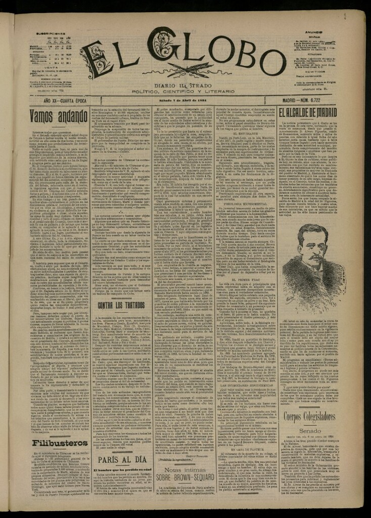 Miniatura de El Globo : diario ilustrado del 7 de abril de 1894, nº 6722