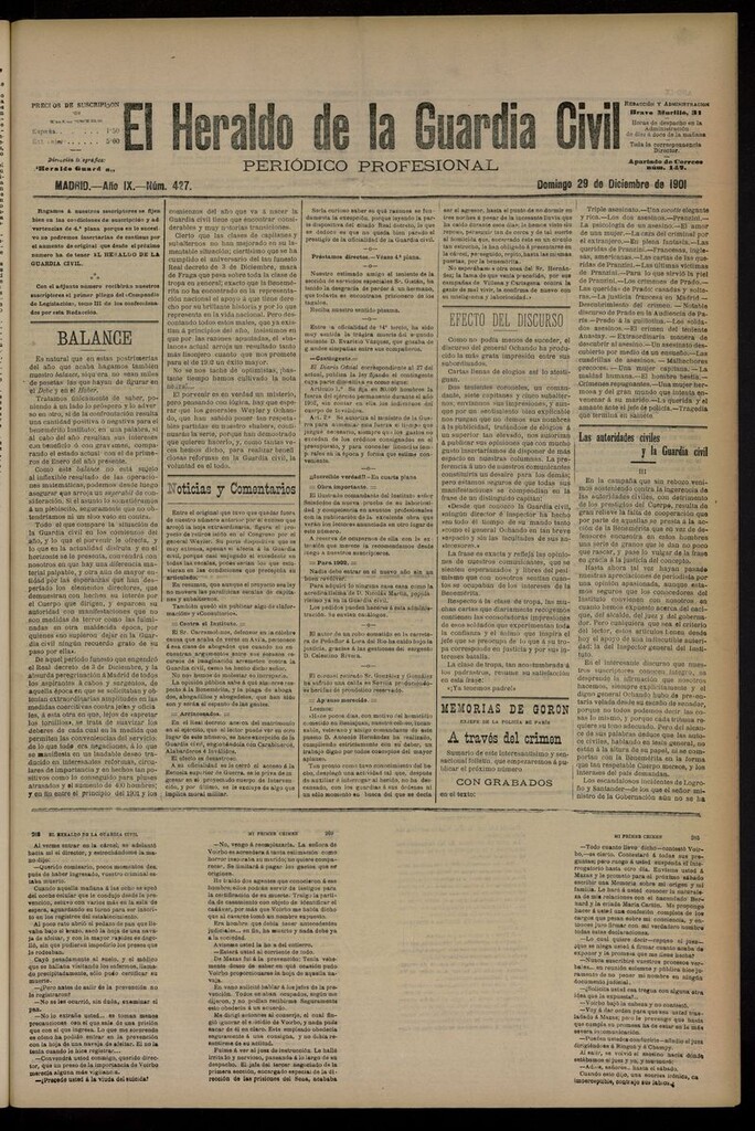 Miniatura de Heraldo de la Guardia Civil del 29 de diciembre de 1901