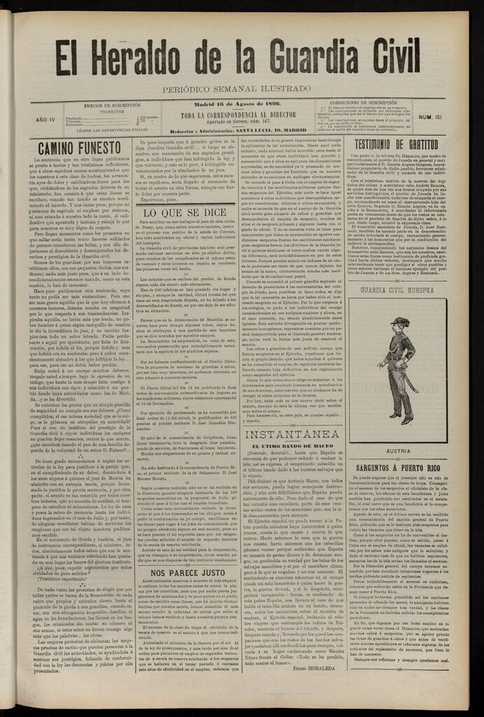 Miniatura de Heraldo de la Guardia Civil del 16 de agosto de 1896