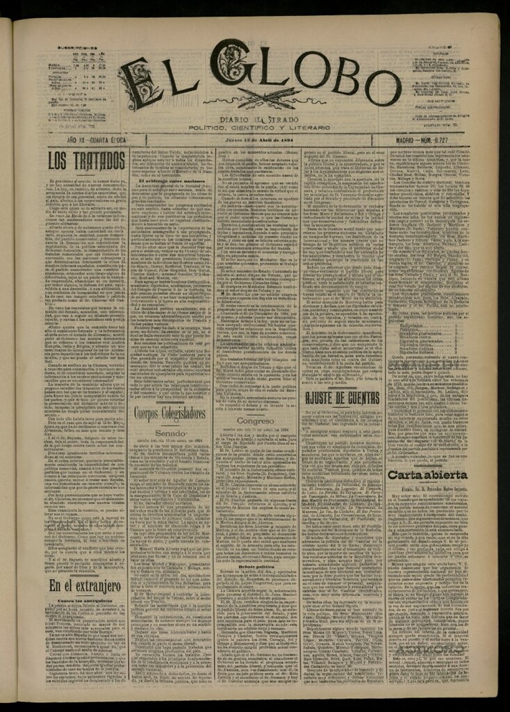 Miniatura de El Globo : diario ilustrado del 12 de abril de 1894, nº 6727