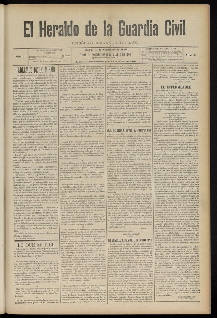 Miniatura de Heraldo de la Guardia Civil del 1 de noviembre de 1896