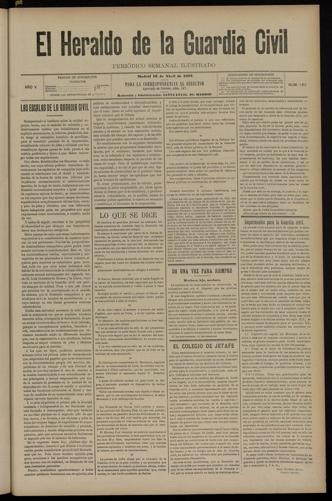 Miniatura de Heraldo de la Guardia Civil del 16 de abril de 1897
