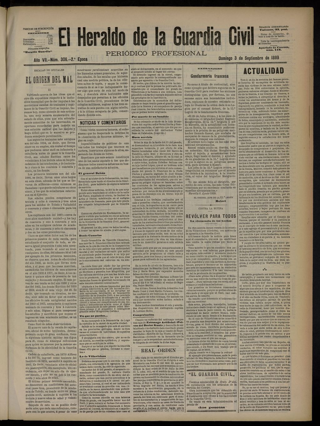 Miniatura de Heraldo de la Guardia Civil del 3 de septiembre de 1899