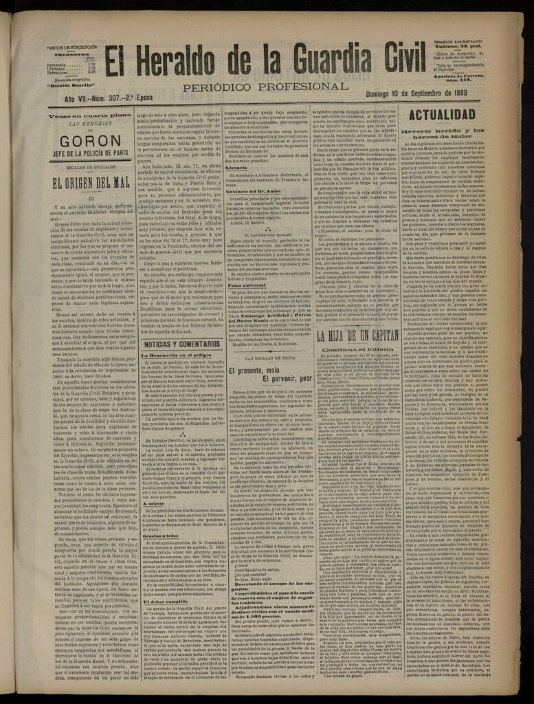 Miniatura de Heraldo de la Guardia Civil del 10 de septiembre de 1899