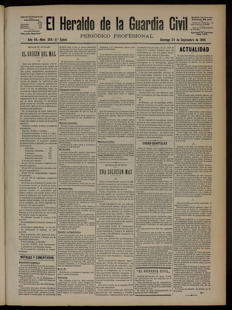 Miniatura de Heraldo de la Guardia Civil del 24 de septiembre de 1899
