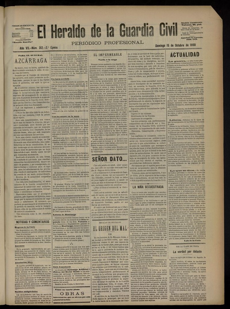 Miniatura de Heraldo de la Guardia Civil del 15 de octubre de 1899