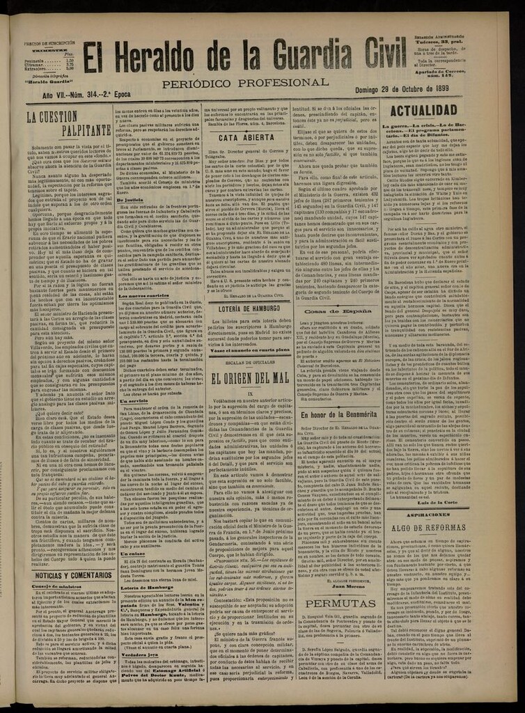 Miniatura de Heraldo de la Guardia Civil del 29 de octubre de 1899